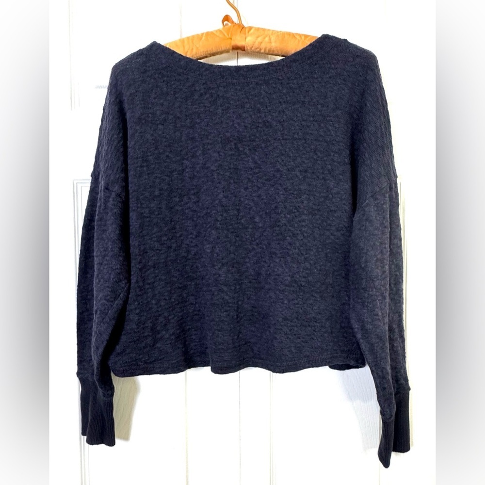 Anthropologie Lightweight Cropped Knit Top – Dark Charcoal Blue | Size M